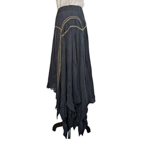 Ixiah Black and Gold Asymmetrical Handkerchief Hem Twirly Midi Skirt Size M - Picture 14 of 14